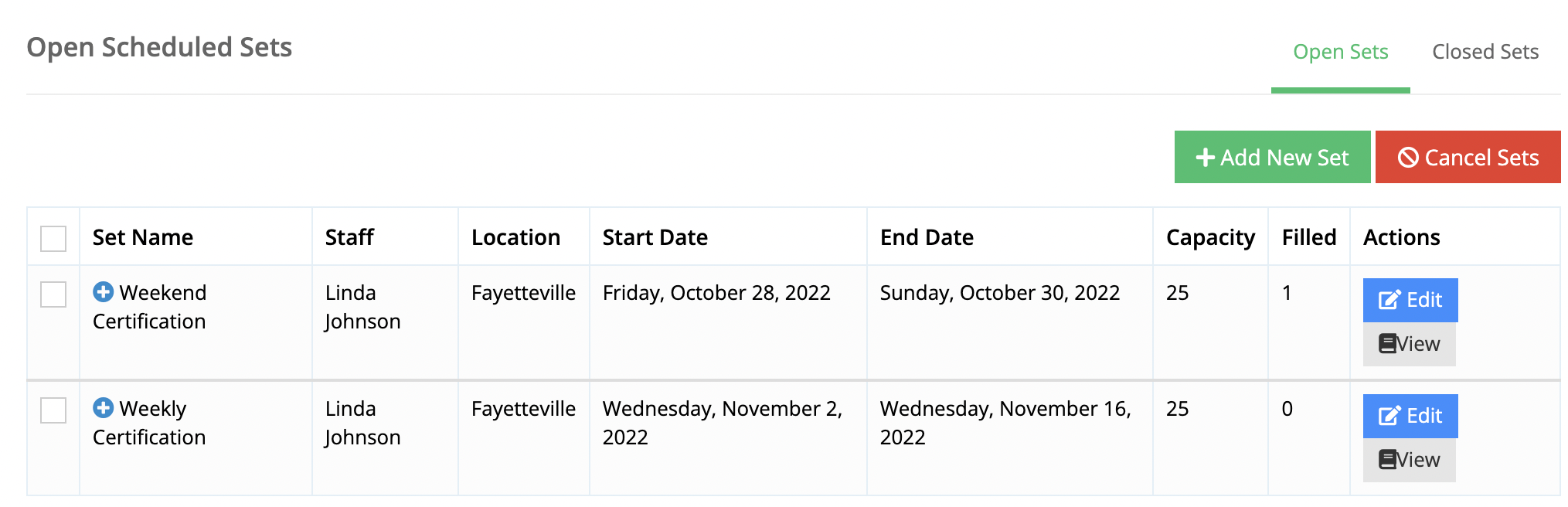 scheduled sets