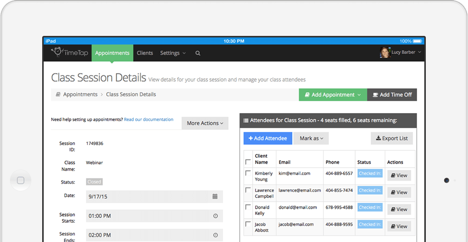 Take attendance for classes with TimeTap's class scheduling system